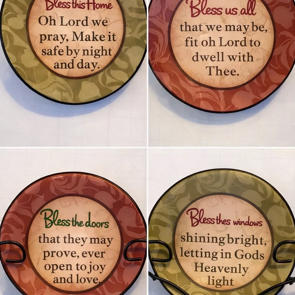 Bless This Home Wall Plaque Decor with 4 Plates Metal Scroll Rack